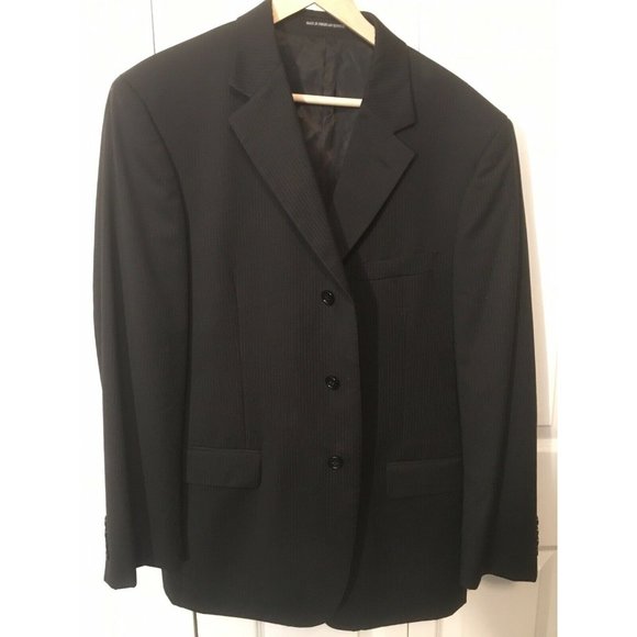 GIANFRANCO RUFFINI-‎ Worsted Wool BLACK PIN STRIPED-MENS SUIT SPORT JACKET- 43R - Picture 1 of 4